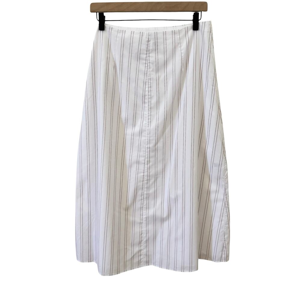 TWP The A-Line Cotton Skirt Stripe in White/Wine Size 6 - Picture 6 of 8